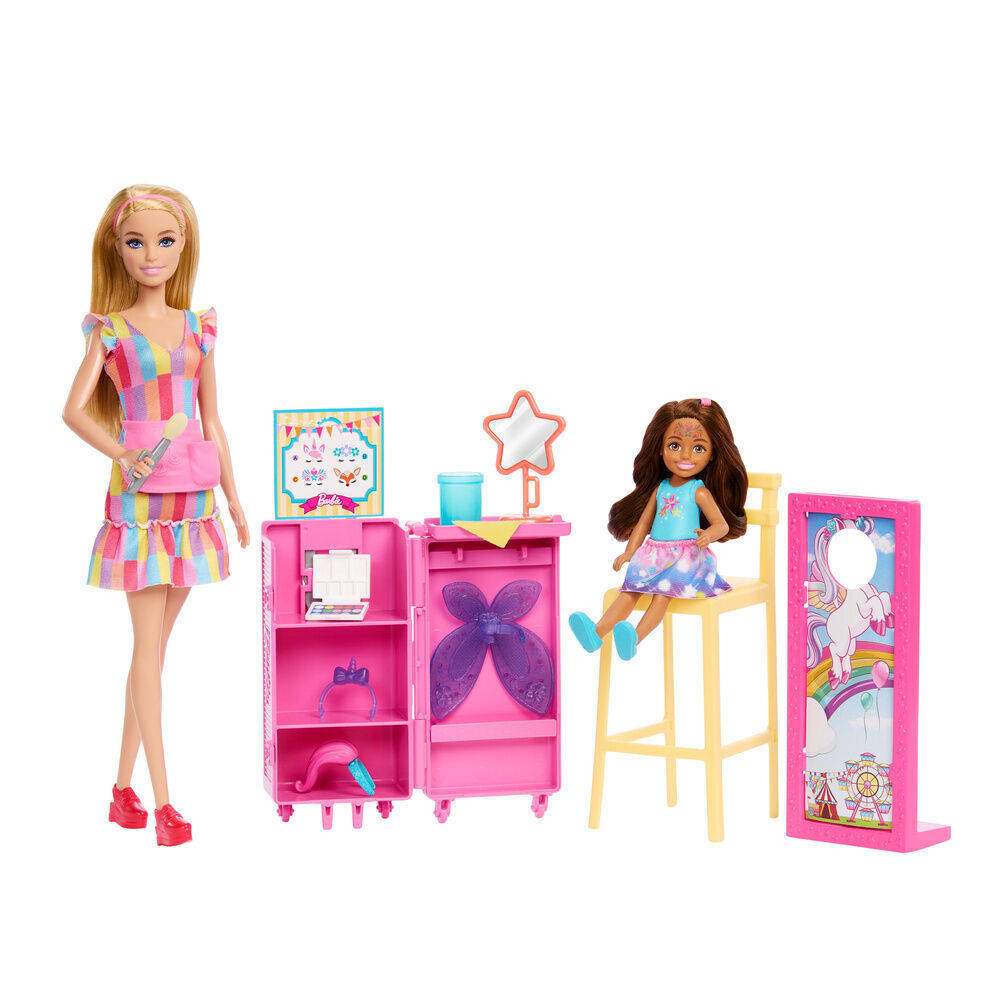 Set Barbie con dos muñecas, puesto de maquillaje y accesorios - 2