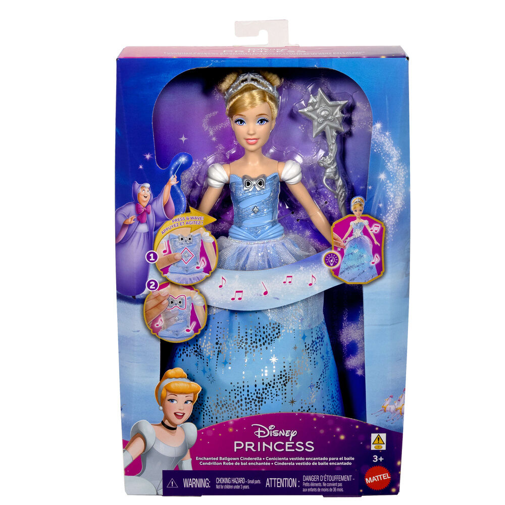 Muñeca Cenicienta Disney con vestido azul, tiara y varita - 2