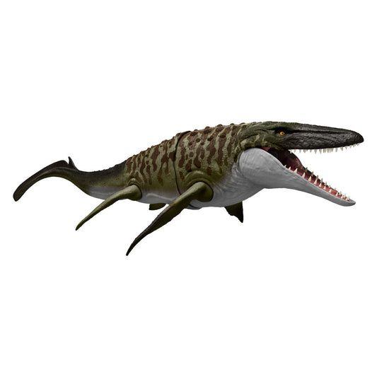 Figura MATTEL del Mosasaurio Mordedor de Jurassic World con minifigura de Dilofosaurio - 2