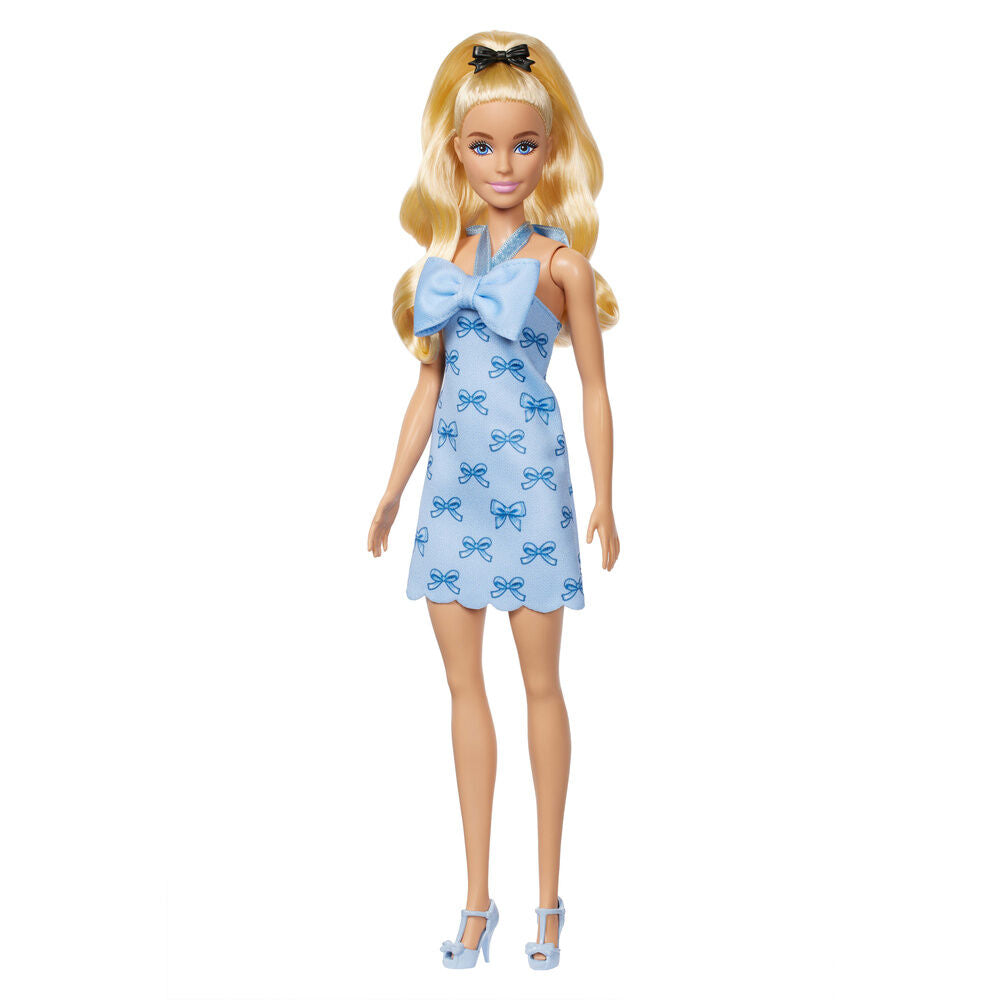 Muñeca Barbie Fashionistas rubia con vestido azul de lazos - 3