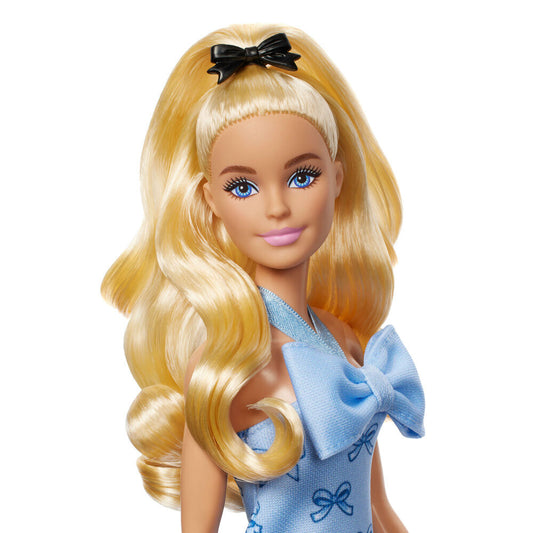 Muñeca Barbie Fashionistas rubia con vestido azul de lazos - 5