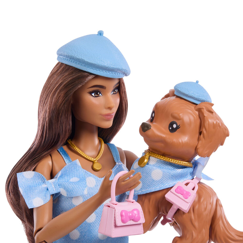 Muñeca Barbie Twinning Looks Latina con cachorro y ropa azul a juego - 5