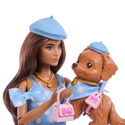 Muñeca Barbie Twinning Looks Latina con cachorro y ropa azul a juego - 5