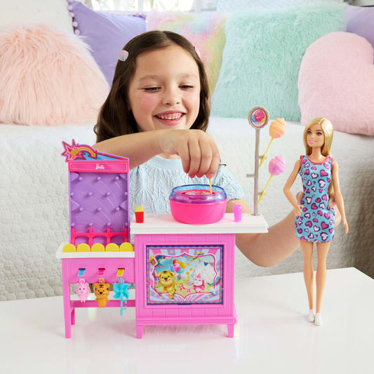 Muñeca Barbie Malibu con puesto de juegos y algodón de azúcar - 6