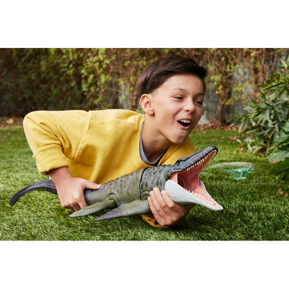 Figura MATTEL del Mosasaurio Mordedor de Jurassic World con minifigura de Dilofosaurio - 6