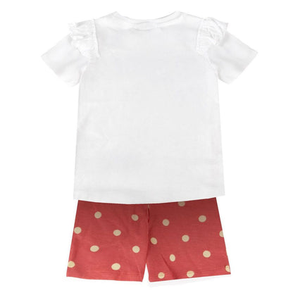 Conjunto infantil de Minnie Disney con camiseta blanca y shorts rojos de lunares - 2