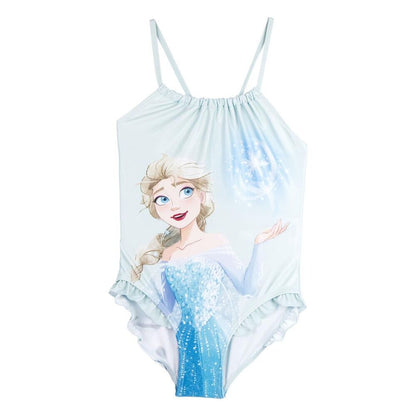 Bañador infantil Frozen Disney azul claro con Elsa y volantes