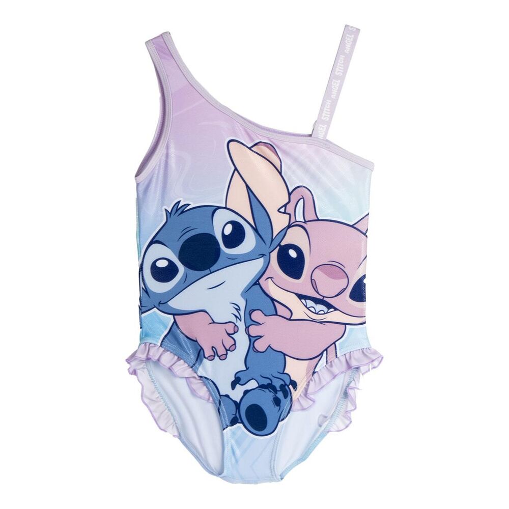 Bañador infantil de una pieza con Stitch y Angel en azul y lila