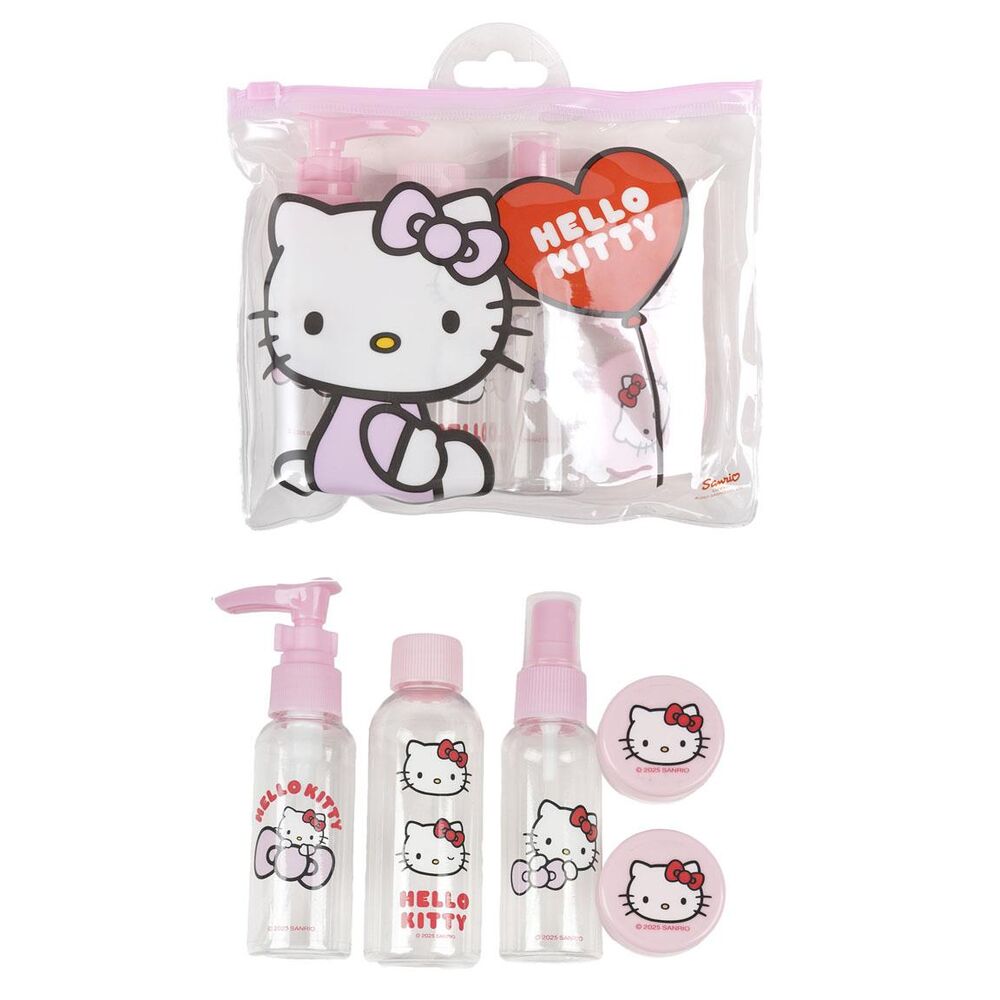 Set de cuidado personal Hello Kitty con tres botellas y dos tarros