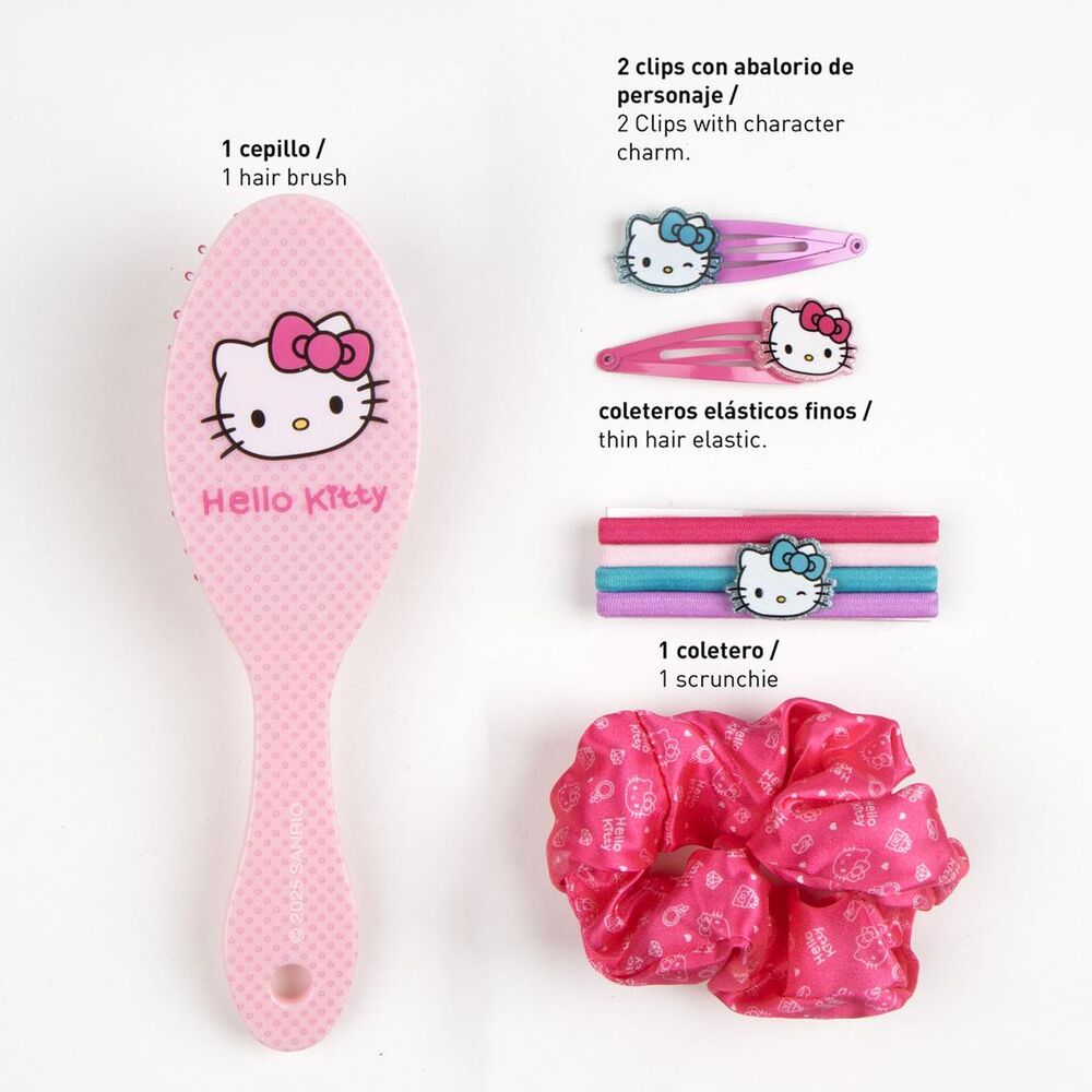 Set de accesorios para el pelo Hello Kitty con cepillo, coletero, gomas y pinzas - 2
