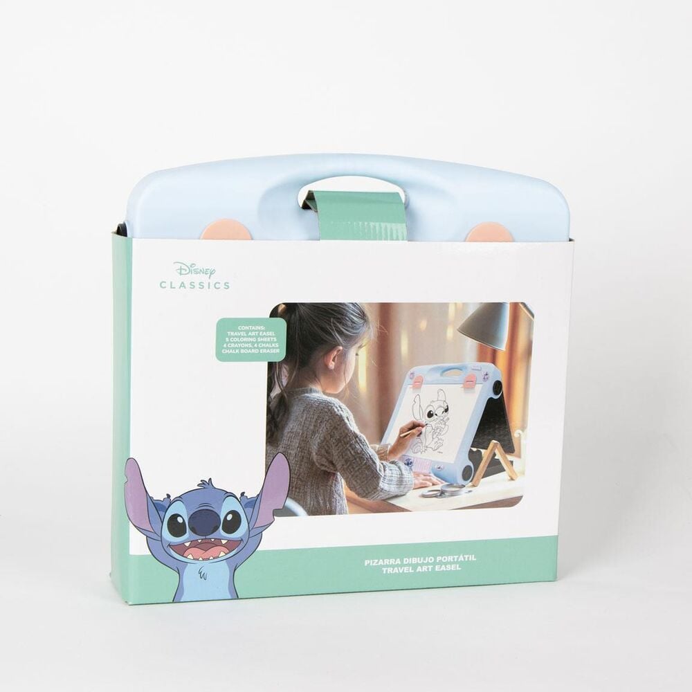 Set de papelería portátil Stitch Disney azul con lámina y ceras de colores - 5