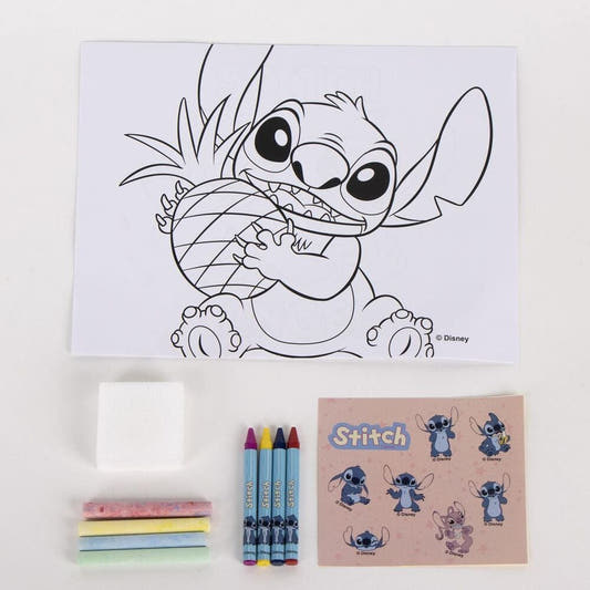 Set de papelería portátil Stitch Disney azul con lámina y ceras de colores - 4