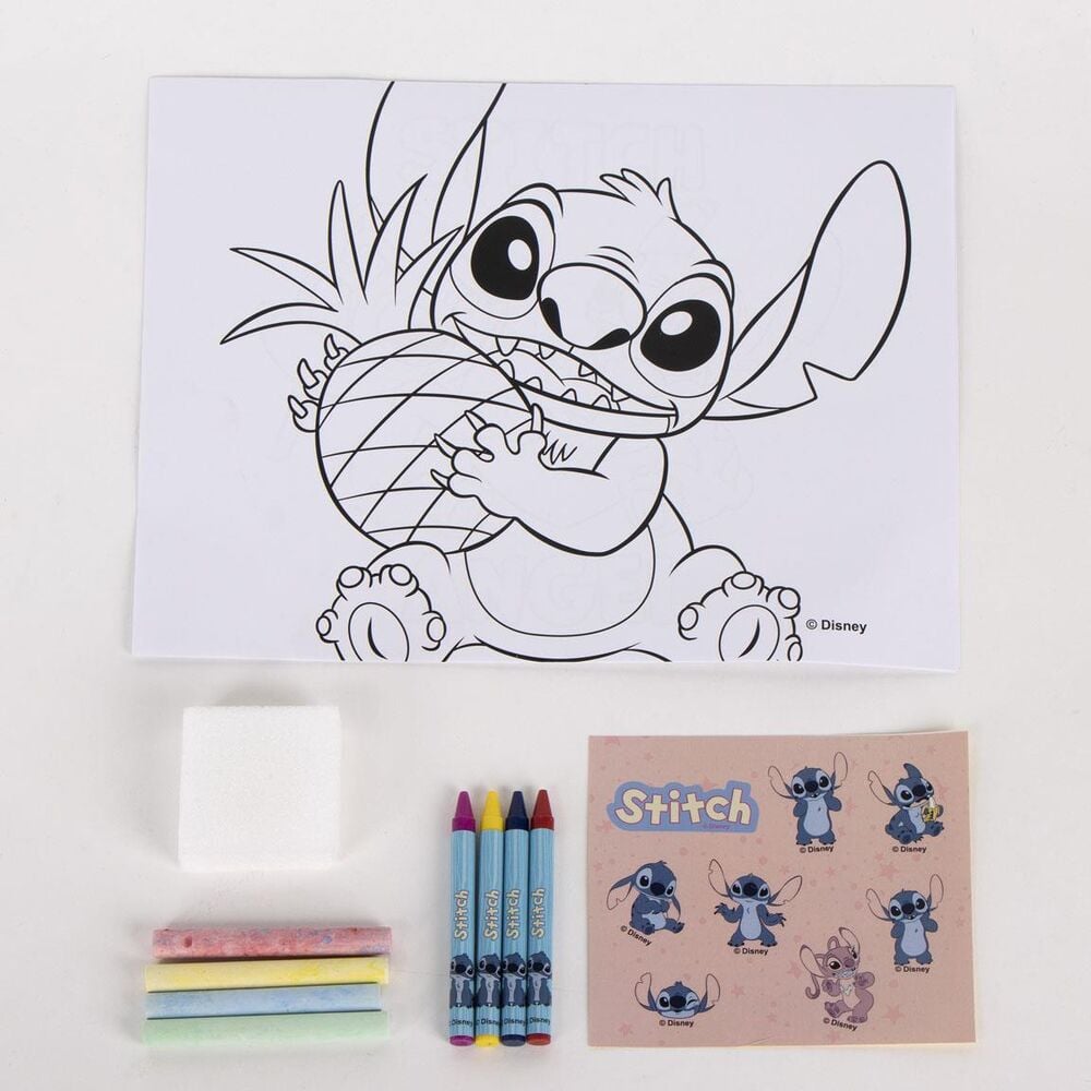 Set de papelería portátil Stitch Disney azul con lámina y ceras de colores - 4