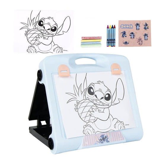 Set de papelería portátil Stitch Disney azul con lámina y ceras de colores