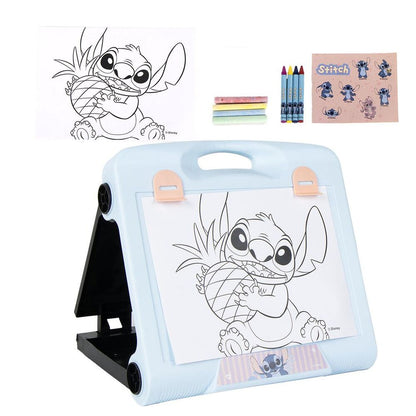 Set de papelería portátil Stitch Disney azul con lámina y ceras de colores