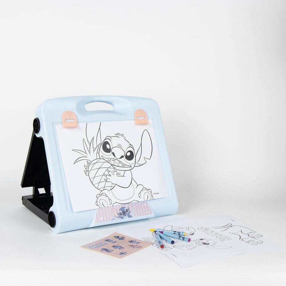 Set de papelería portátil Stitch Disney azul con lámina y ceras de colores - 3