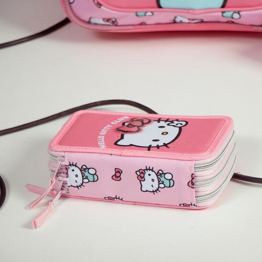 Plumier triple completo rosa de Hello Kitty con material escolar - 5