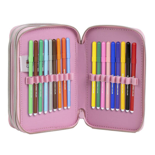 Plumier triple completo rosa de Hello Kitty con material escolar - 3