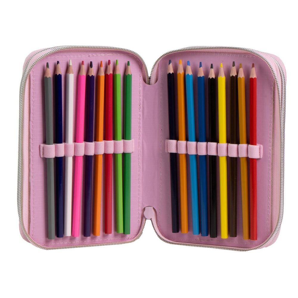 Plumier triple completo rosa de Hello Kitty con material escolar - 4