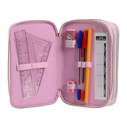 Plumier triple completo rosa de Hello Kitty con material escolar - 2