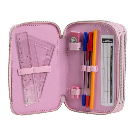 Plumier triple completo rosa de Hello Kitty con material escolar - 2