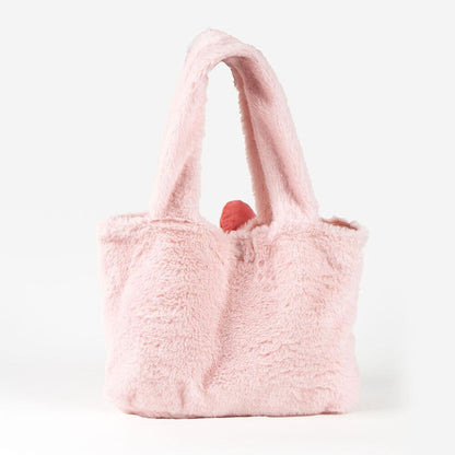 Bolsa shopping rosa de peluche con Minnie Disney y lazo frontal - 2