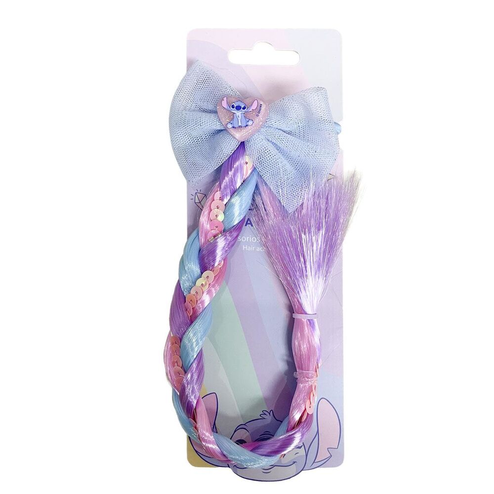 Coletero extensible Stitch Disney con lazo azul y trenza multicolor