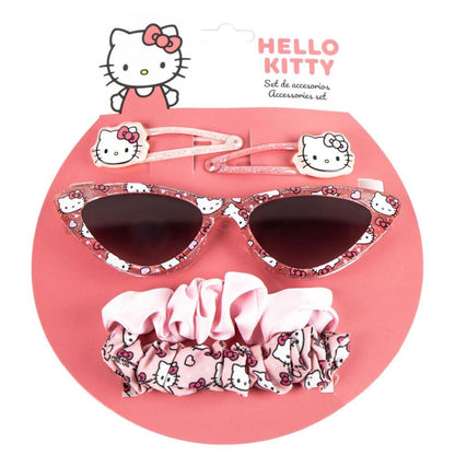 Set de belleza Hello Kitty con gafas de sol rosas, pinzas y coleteros