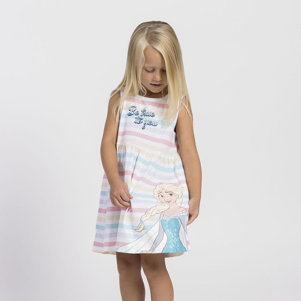 Vestido infantil Frozen de Disney con rayas pastel e ilustración de Elsa - 3