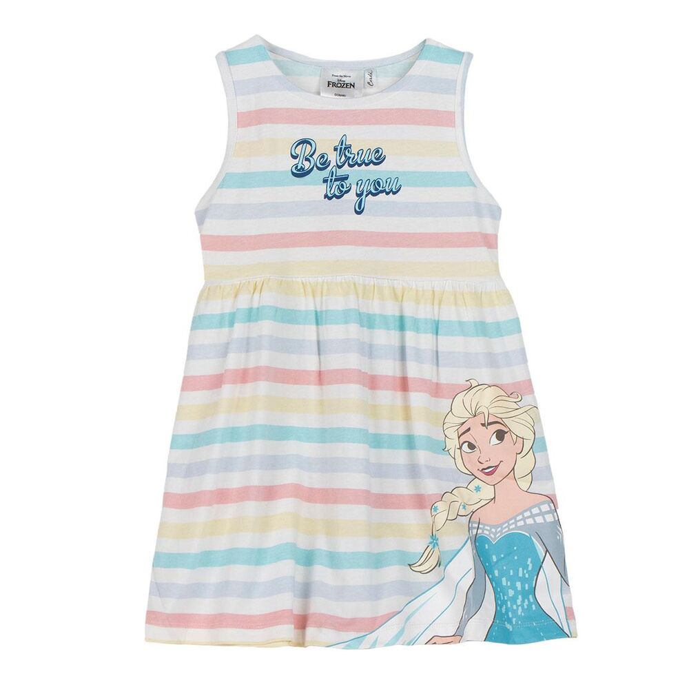 Vestido infantil Frozen de Disney con rayas pastel e ilustración de Elsa