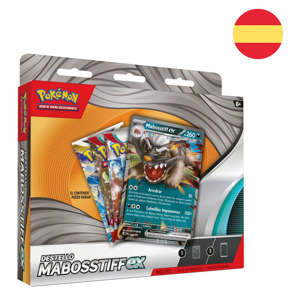 Caja Pokémon Destello Mabosstiff ex con tres paquetes de cartas