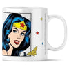 Taza blanca de Wonder Woman DC Comics con ilustración de cómic