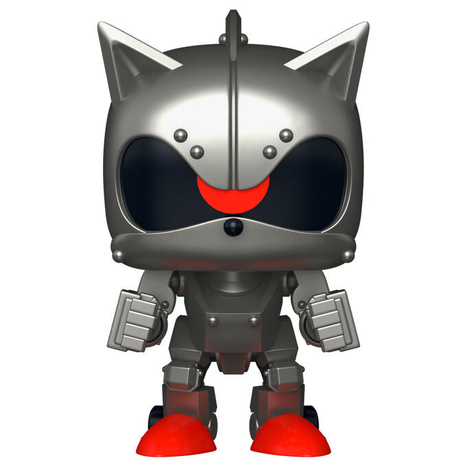 Figura Funko POP! de Mecha Sonic con diseño robótico gris y botas rojas
