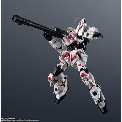 Figura RX-0 Unicorn Gundam blanca con detalles rojos y efecto de energía rosa - 4
