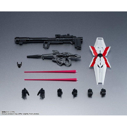 Figura RX-0 Unicorn Gundam blanca con detalles rojos y efecto de energía rosa - 6