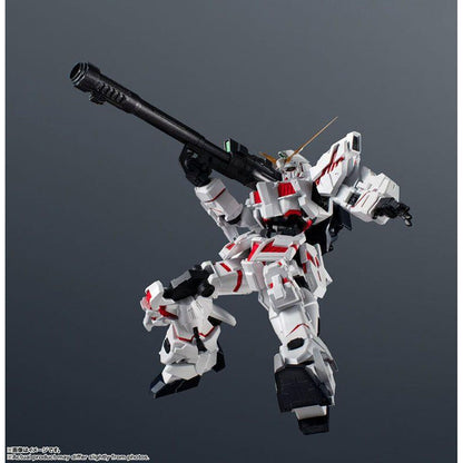 Figura RX-0 Unicorn Gundam blanca con detalles rojos y efecto de energía rosa - 10