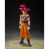 Figura S.H.Figuarts de Son Goku Super Saiyan God con traje naranja y cabello rojo