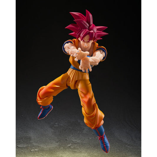Figura S.H.Figuarts de Son Goku Super Saiyan God con traje naranja y cabello rojo - 2