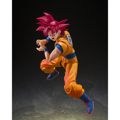 Figura S.H.Figuarts de Son Goku Super Saiyan God con traje naranja y cabello rojo - 3
