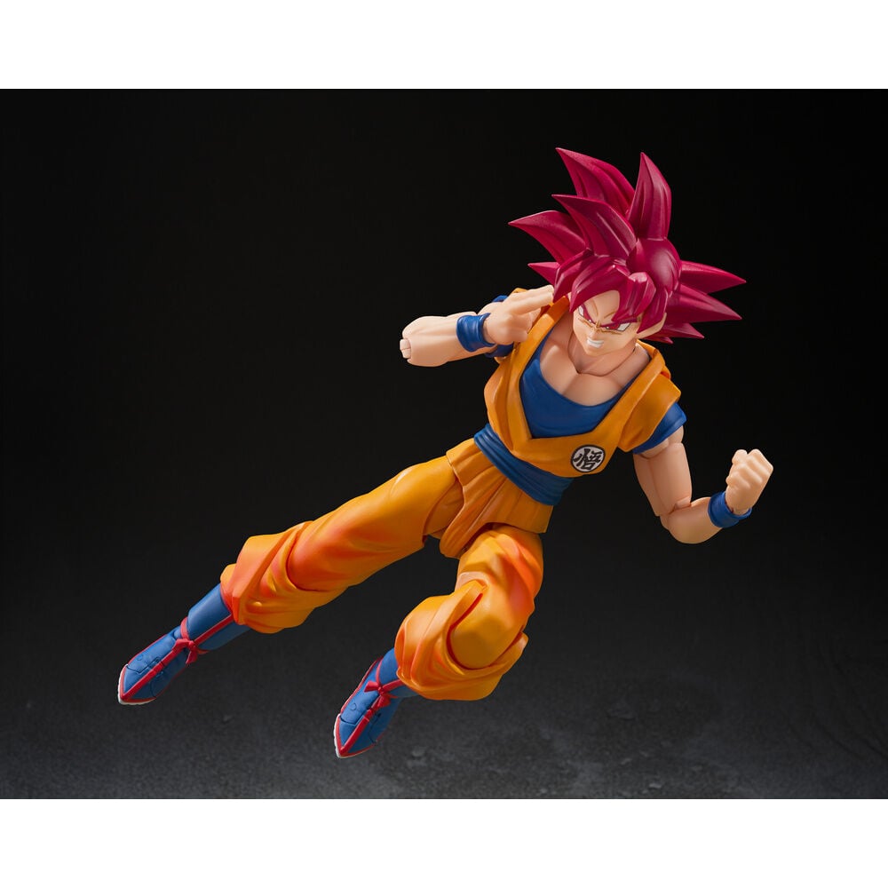 Figura S.H.Figuarts de Son Goku Super Saiyan God con traje naranja y cabello rojo - 4