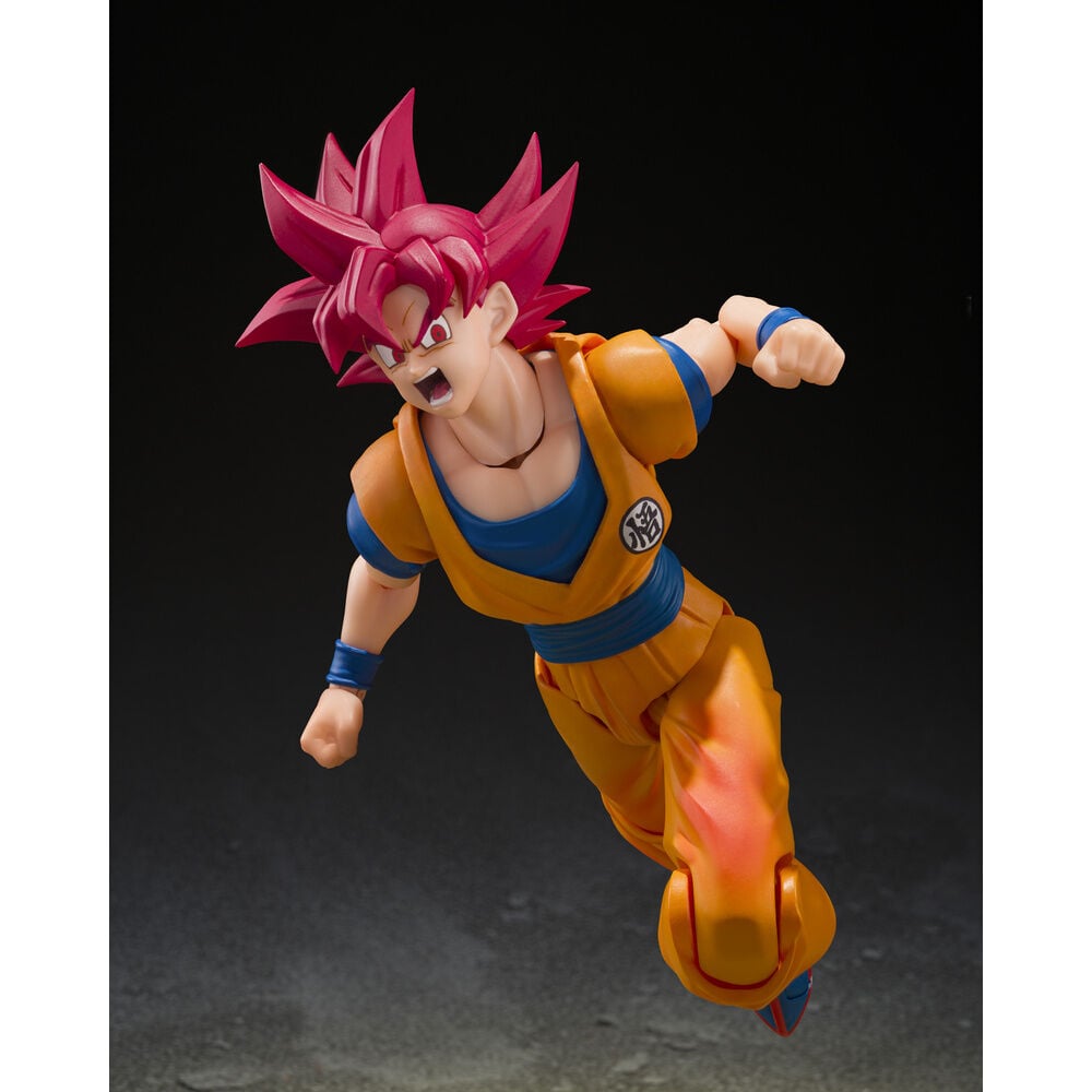 Figura S.H.Figuarts de Son Goku Super Saiyan God con traje naranja y cabello rojo - 6