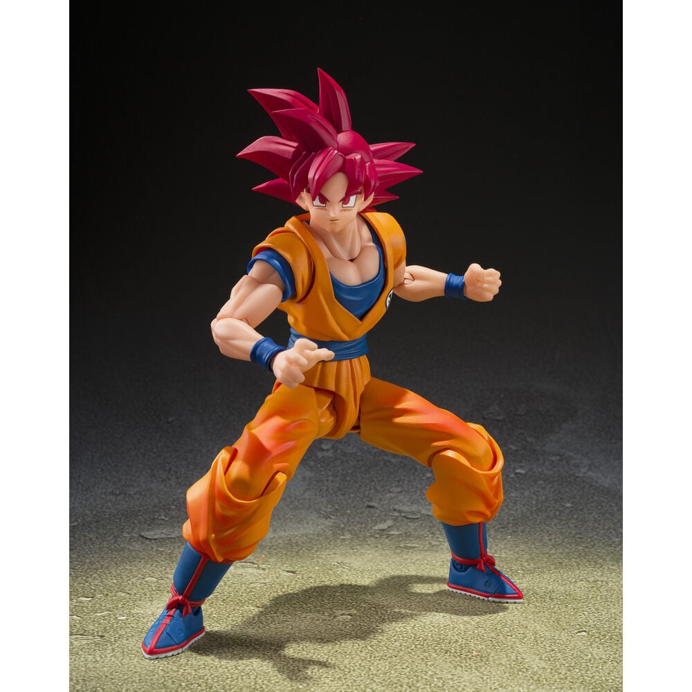 Figura S.H.Figuarts de Son Goku Super Saiyan God con traje naranja y cabello rojo - 7