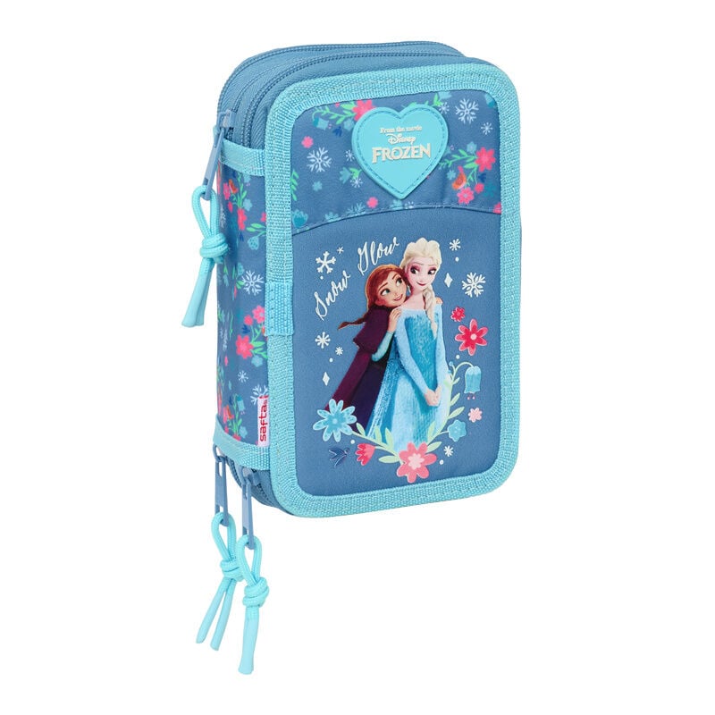 Plumier triple Frozen Disney azul con Elsa y Anna