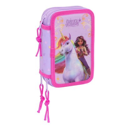Plumier triple Academia Unicornio SAFTA en lila y rosa