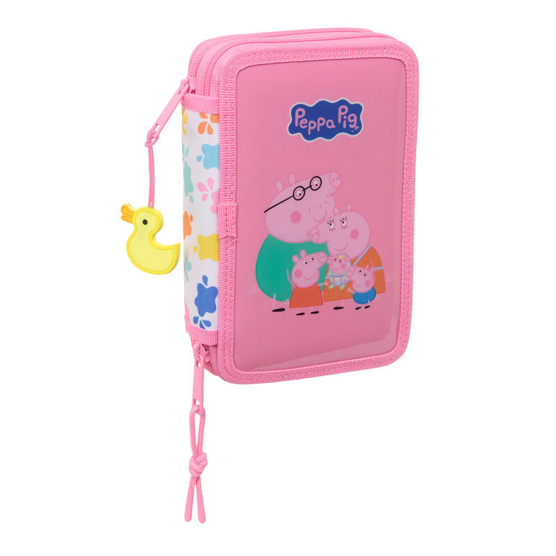 Plumier doble rosa de Peppa Pig con 29 piezas y colgante de patito