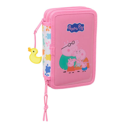 Plumier doble rosa de Peppa Pig con 29 piezas y colgante de patito