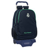 Trolley mochila azul marino del Real Madrid SAFTA con ruedas y detalles verdes