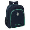 Mochila azul marino del Real Madrid con ribetes verdes y bolsillo frontal