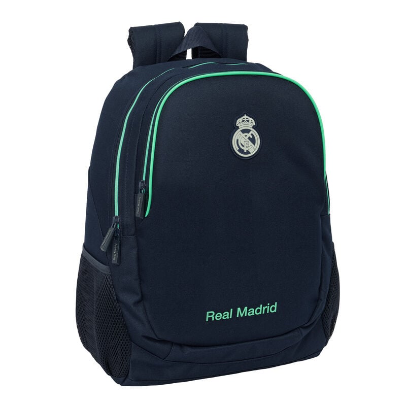Mochila azul marino Real Madrid 2ª Equipación 25/26 con detalles verdes