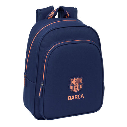 Mochila azul marino del F.C. Barcelona con detalles naranjas y escudo del Barça